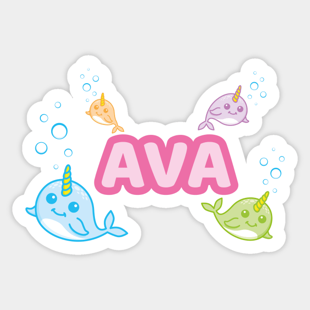 Personalised 'Ava' Narwhal (Sea Unicorn) Design Sticker by LTFRstudio